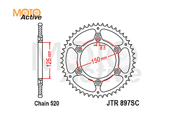 Звезда ведомая JTR897.50SC Kayo K6,T6,HOLESHOT.CROSTREK  (6*150*125) 50 зуб.