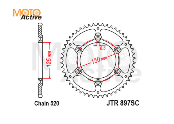 Звезда ведомая JTR897.50SC Kayo K6,T6,HOLESHOT.CROSTREK  (6*150*125) 50 зуб.