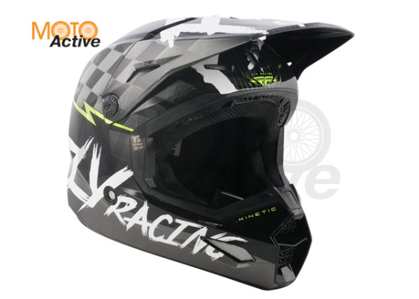 Шлем детский (кроссовый) FLY RACING KINETIC SKETCH ECE, черный/белый/Hi-Vis желтый