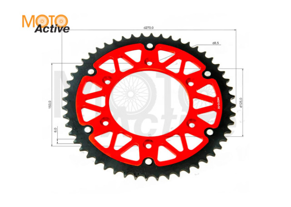 Венец, звезда ведомая (520-52) X-TECH Кросс 250-450 6х153х125 алюминий сталь с самоочисткой