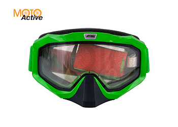 Очки мотокросс/снегоход (двойное стекло) ATAKI HB-811 зеленые глянцевые