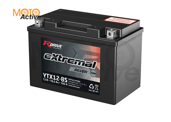 МОТО АККУМУЛЯТОР RDRIVE EXTREMAL SILVER YTX12-BS