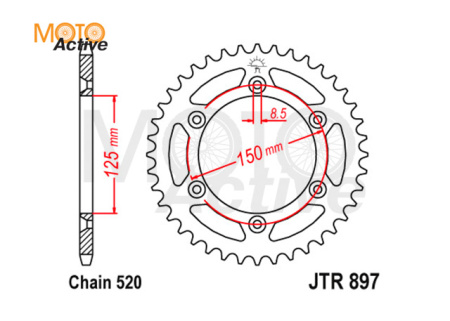 Звезда ведомая алюминиевая JTA897.50ORG K6.T6. HOLESHOT.CROSSTREK 6x150x125 (520-50)