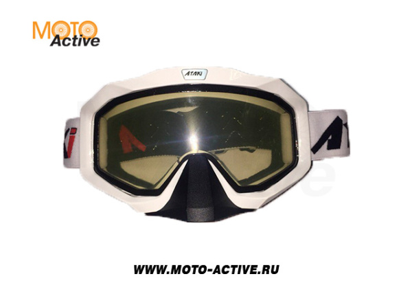 Очки мотокросс/снегоход (двойное стекло) ATAKI HB-811 белые глянцевые