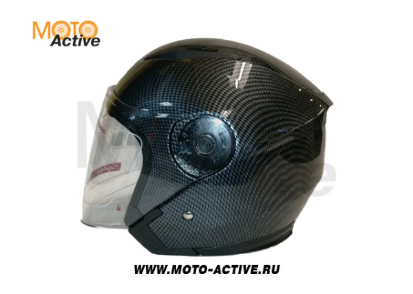 Шлем (открытый со стеклом) Ataki JK526 Carbon, черный-серый глянцевый