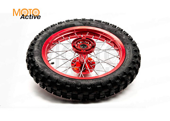 Обод задний 14" (1,85-R14 d=15mm) 90/100-14" CNC ступица, с резиной, алюминий/красный