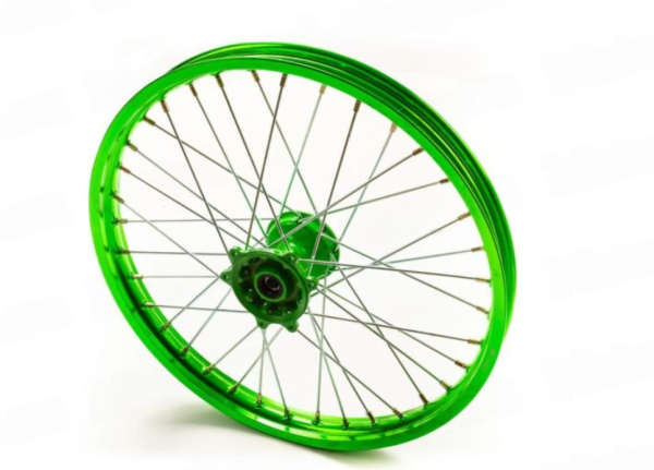 Обод передний 21" (1,60-R21 d=15mm) CNC ступица, алюминий/зеленый X-TECH (6x116x100)
