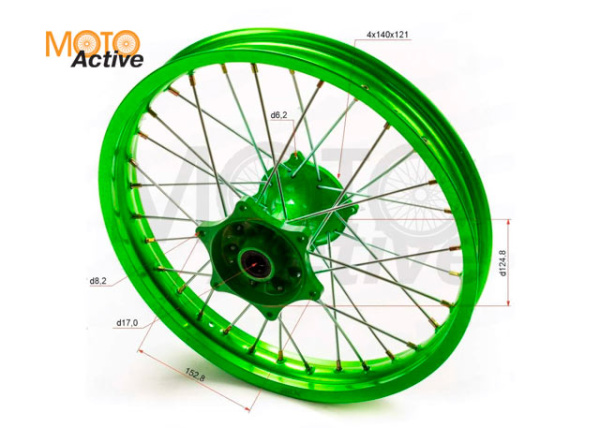 Обод задний 19" (2,15-R19 d=17mm) CNC ступица, алюминий/зеленый X-TECH