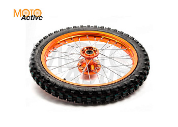 Обод передний 17" (1,60-R17 d=15mm) 70/100-17" CNC ступица с резиной, алюминий/оранжевый