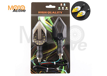 Повороты светодиодные (пара) стреловидные (черные, мигает желтая стрела, белый габарит) "HQ"