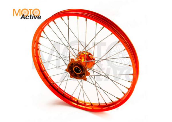 Обод передний 21" (1,60-R21 d=15mm) CNC ступица, алюминий/оранжевый X-TECH (6x116x100)