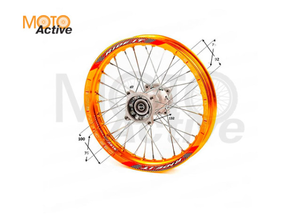 Обод задний 14" (1,85-R14 d=15mm) алюминий/оранжевый