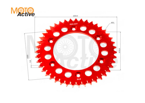 Венец, звезда ведомая (520-43) X-TECH Кросс 250-450 6х153х125 алюминиевая с самоочисткой