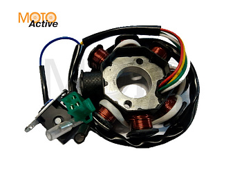 Статор генератора 152QMI, 157QMJ 125/150сс 8 катушек (1 индукционная катушка) фишка 3 конт 2 провода