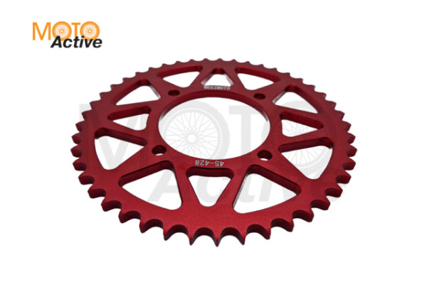 Звезда трансмиссии (задняя) питбайк 428-45T (аллюминиевая, красная) d-76mm, L-92mm"BEEZMOTO"