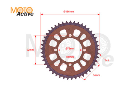 Звезда ведомая стальная питбайк 420-45T SM-PARTS