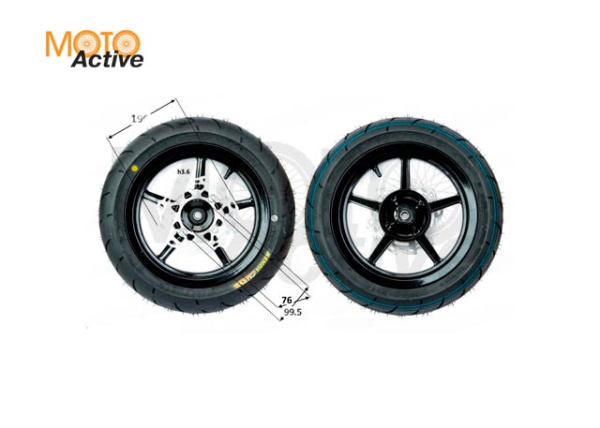 Обод 12" (компл. 2шт) 120/70-12" 110/70-12" с резиной супермото алюминий/черный