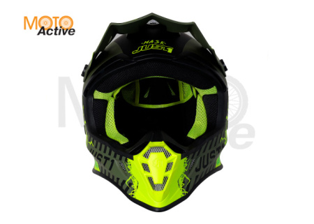 Шлем (кроссовый) JUST1 J38 MASK Hi-Vis, желтый-чёрный-хаки матовый (2021)