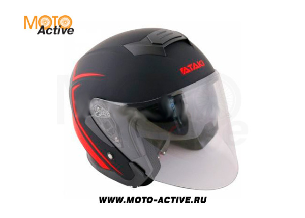 Шлем (открытый со стеклом) Ataki JK526 Stripe, черный/красный матовый