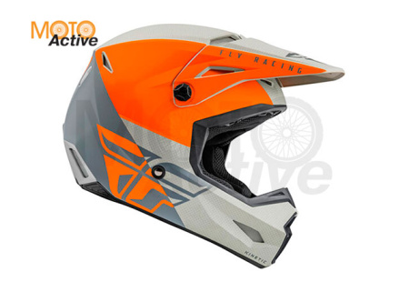 Шлем детский (кроссовый) FLY RACING KINETIC STRAIGHT EDGE, оранжевый/серый/матовый (2021)
