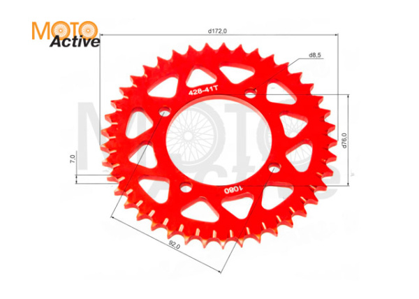 Венец, звезда ведомая (428H-41) X-TECH PIT BIKE 125-190 4х90х76 алюминиевая с самоочисткой