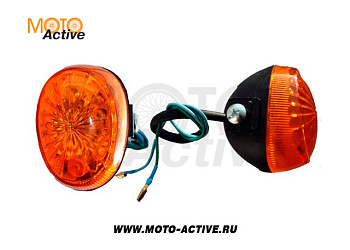 Указатель поворота №14 оранжевое стекло, овальный черный (2 штуки в комплекте) В-09 на стойке