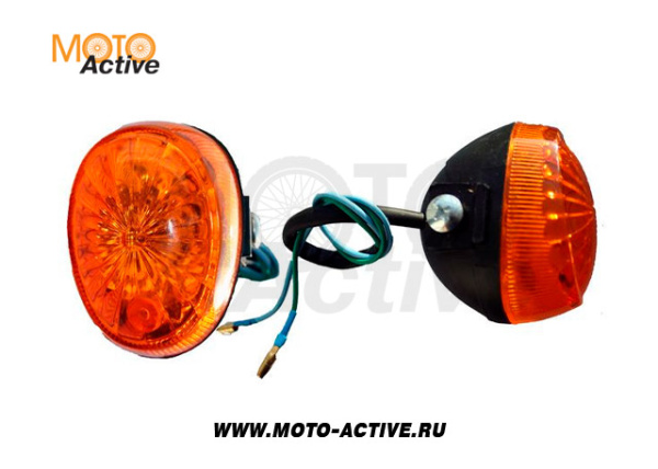 Указатель поворота №14 оранжевое стекло, овальный черный (2 штуки в комплекте) В-09 на стойке