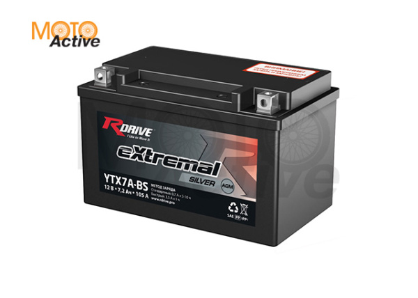 МОТО АККУМУЛЯТОР RDRIVE EXTREMAL SILVER YTX7A-BS