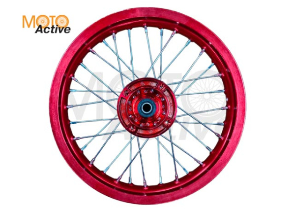 Обод задний 14" (1,85-R14 d=15mm) CNC ступица, алюминий/красный X-TECH