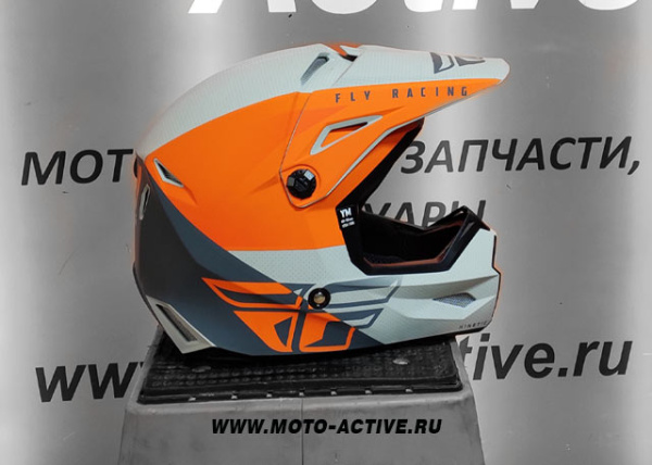 Шлем детский (кроссовый) FLY RACING KINETIC STRAIGHT EDGE, оранжевый/серый/матовый (2021)