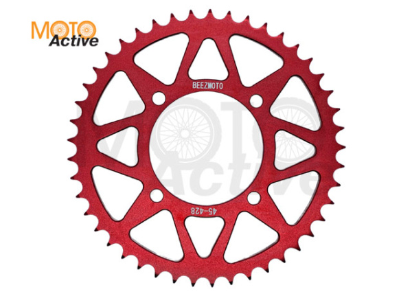 Звезда трансмиссии (задняя) питбайк 428-45T (аллюминиевая, красная) d-76mm, L-92mm"BEEZMOTO"
