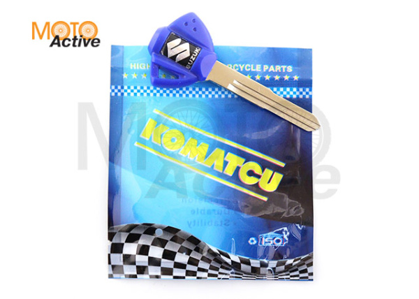 Ключ замка зажигания (заготовка) Suzuki (с эмблемой, длинный, синий)"KOMATCU"