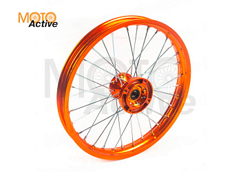 Обод передний 17" (1,60-R17 d=15mm) CNC ступица, алюминий/оранжевый X-TECH