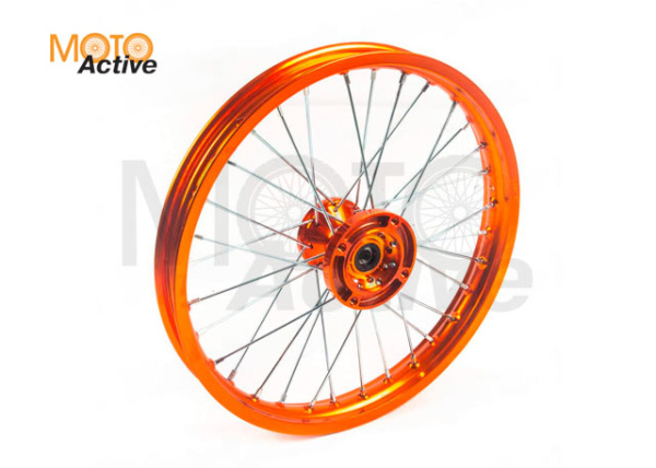 Обод передний 17" (1,60-R17 d=15mm) CNC ступица, алюминий/оранжевый X-TECH