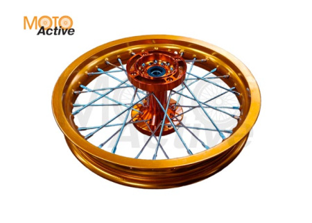 Обод задний 14" (1,85-R14 d=15mm) CNC ступица, алюминий/оранжевый X-TECH