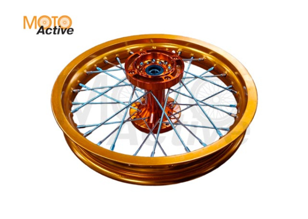 Обод задний 14" (1,85-R14 d=15mm) CNC ступица, алюминий/оранжевый X-TECH